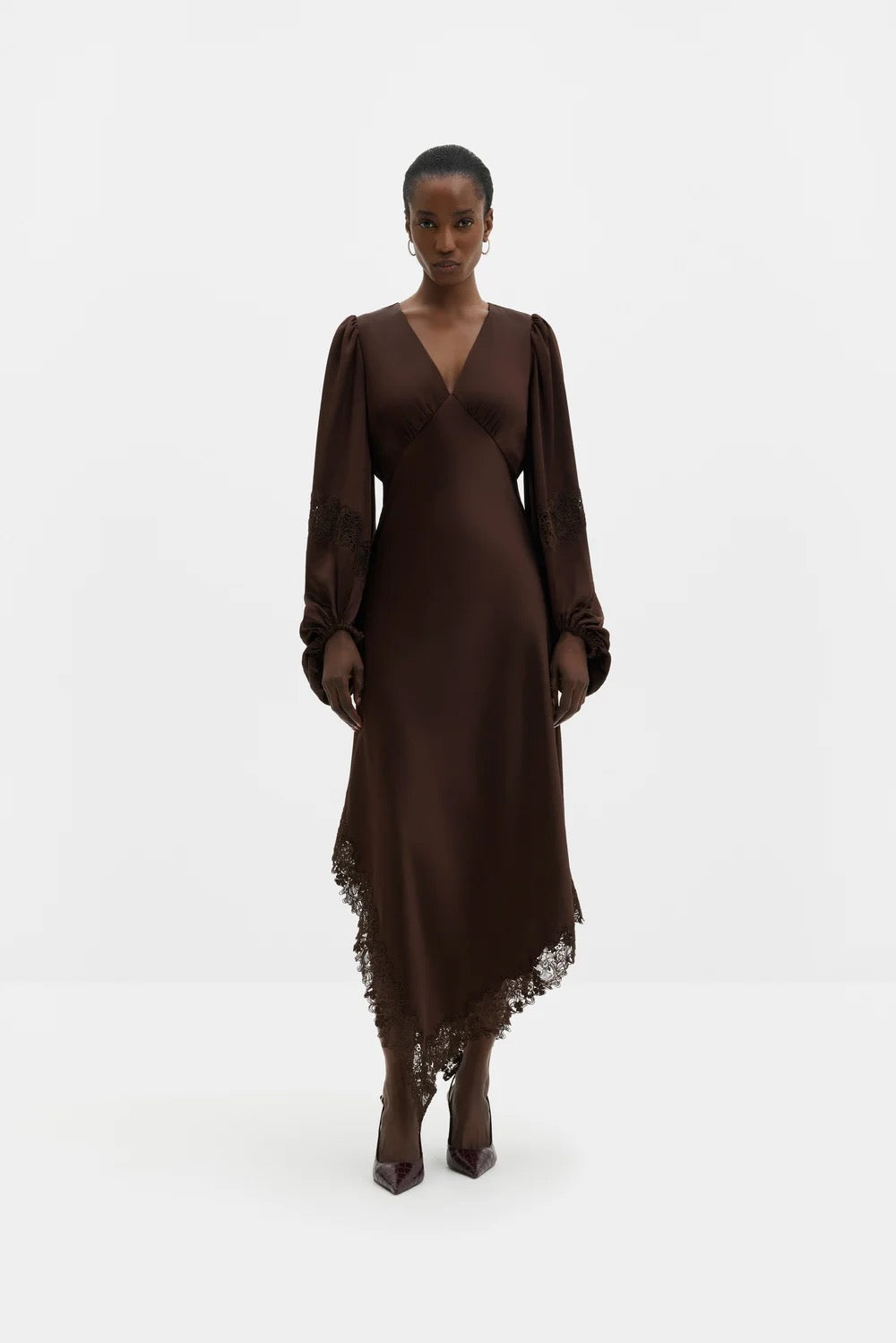 Seema Asymmetric Lace Hem Maxi Dress
